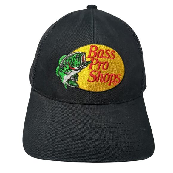 Bass Pro Shops Snapback Trucker Hat Black One Size Fishing Mesh Back - Picture 1 of 10